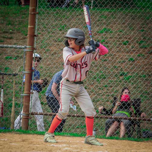 A lefthanded Elkridge Hurricanes batter standing in the batters box awaiting the pitch